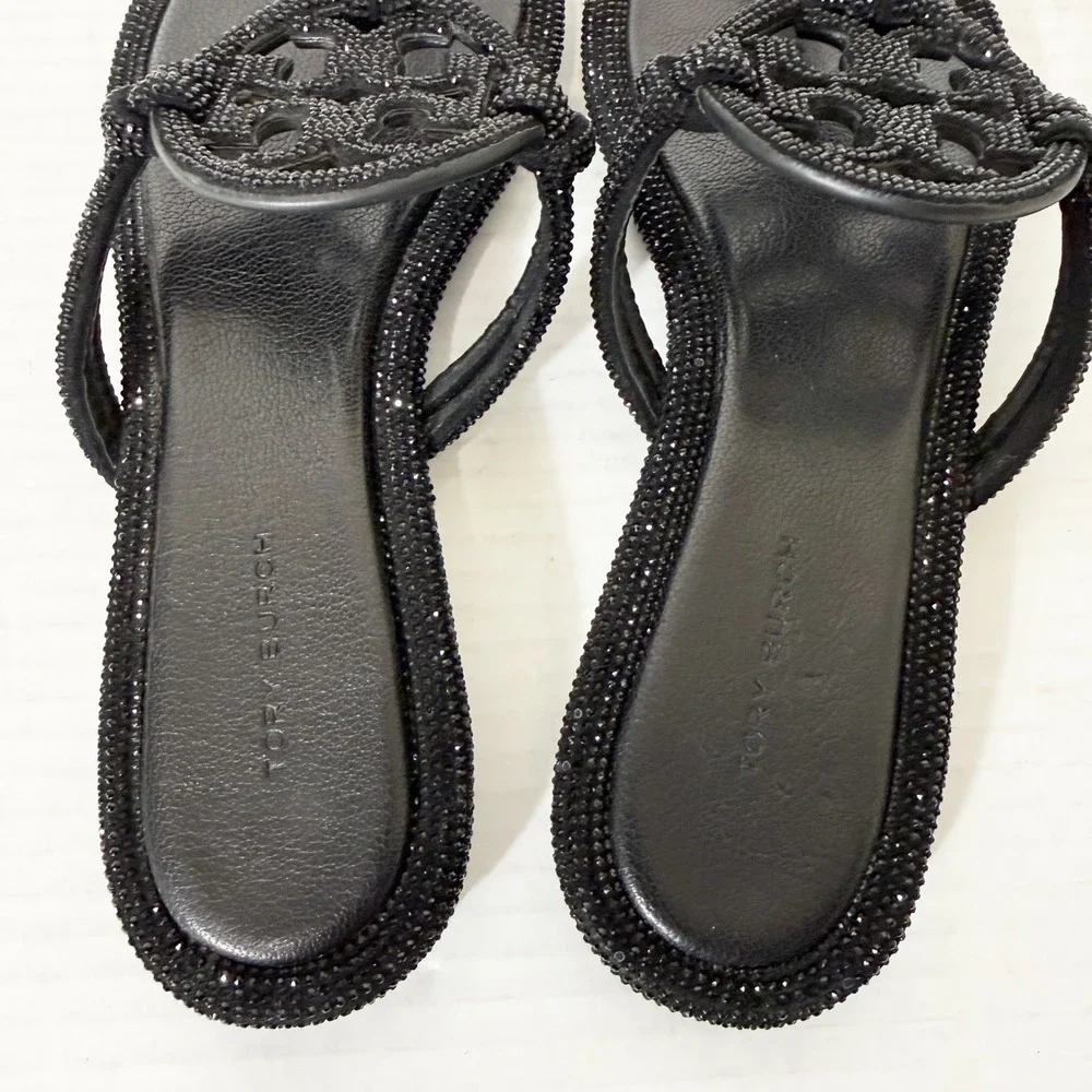 Tory Burch Womens Miller Knotted Pavé Perfect Black Flip Flop Sandal Size 7